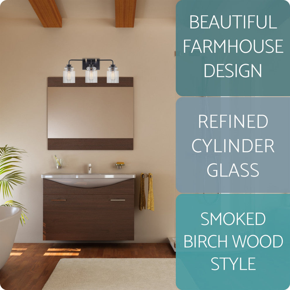 Kira Home Orson 22" Farmhouse / Bathroom Light, Cylinder Glass Shades, Smoked