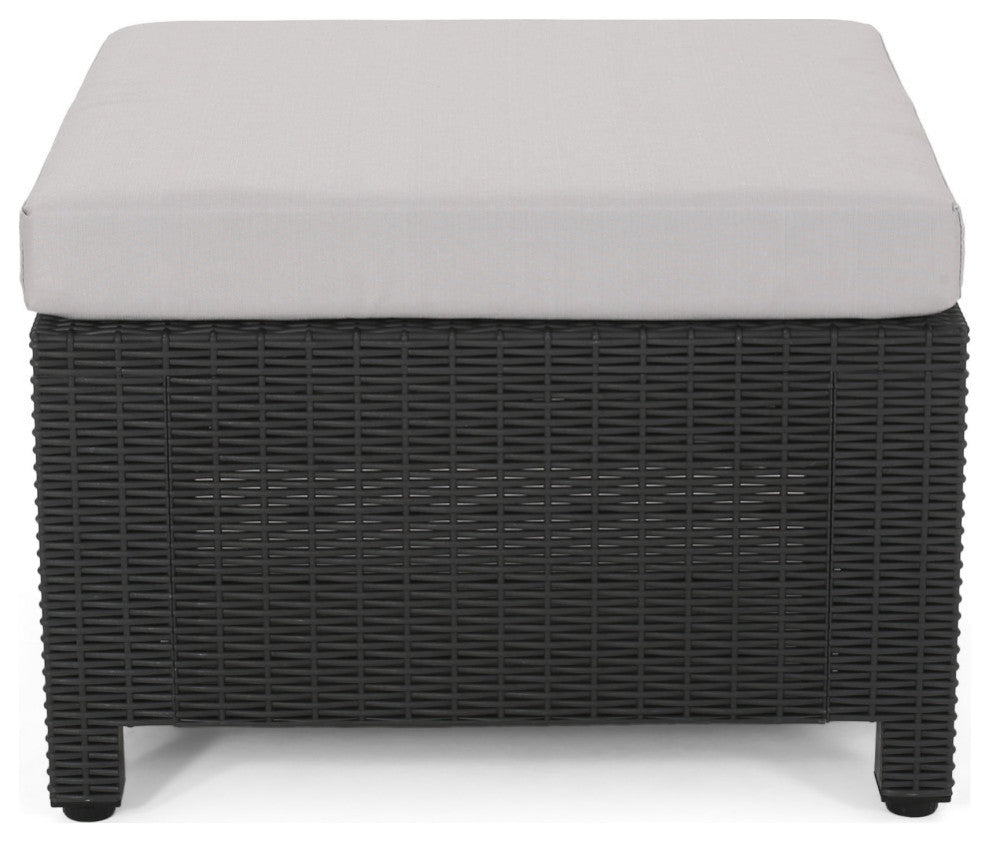 Dottie Outdoor Wicker Print  2 Seater Chat Set With Ottomans, Dark Gray/Gray