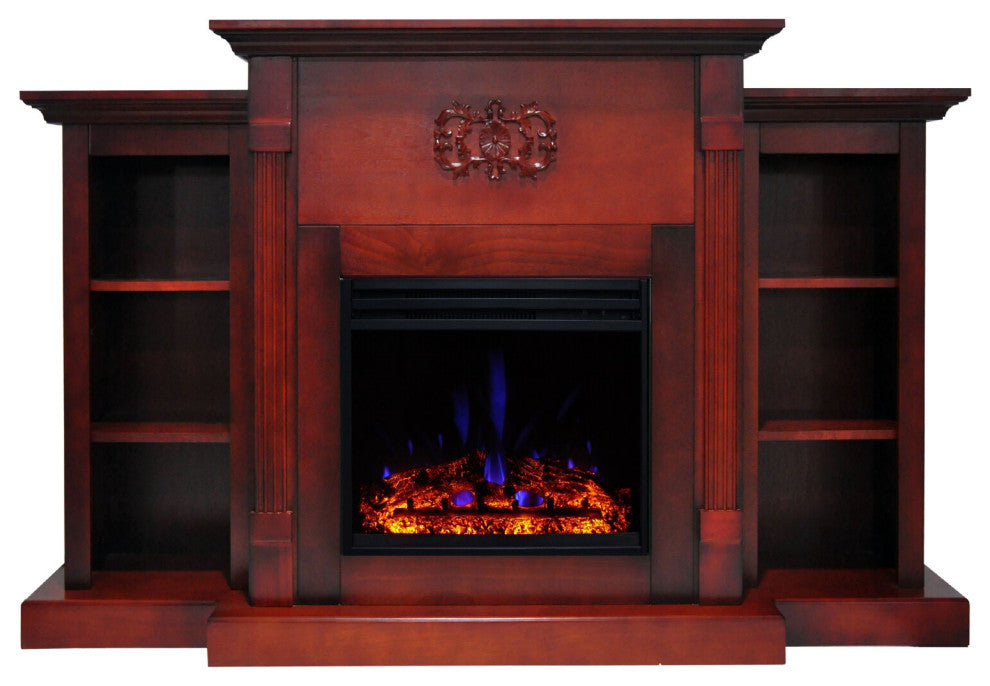 Sanoma Electric Fireplace Heater With 72" Bookshelves, Cherry