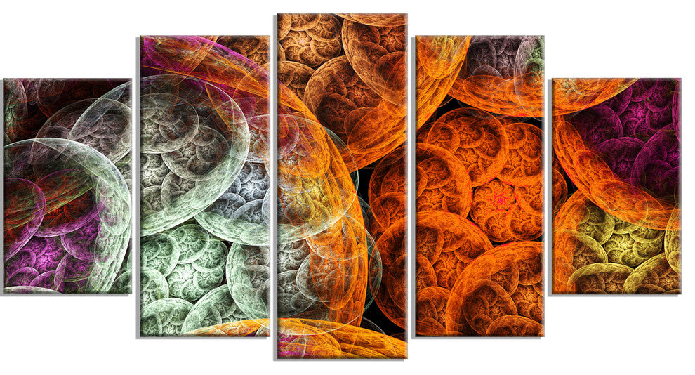 Multi Color Dramatic Clouds, Contemporary Canvas Art Print, 60"x32", 5 Panels