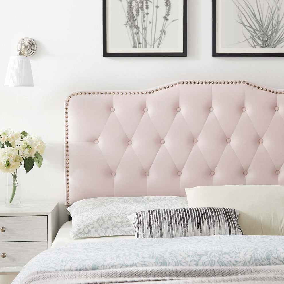 Tufted Headboard, King Size, Velvet, Pink, Modern Contemporary, Bedroom Master