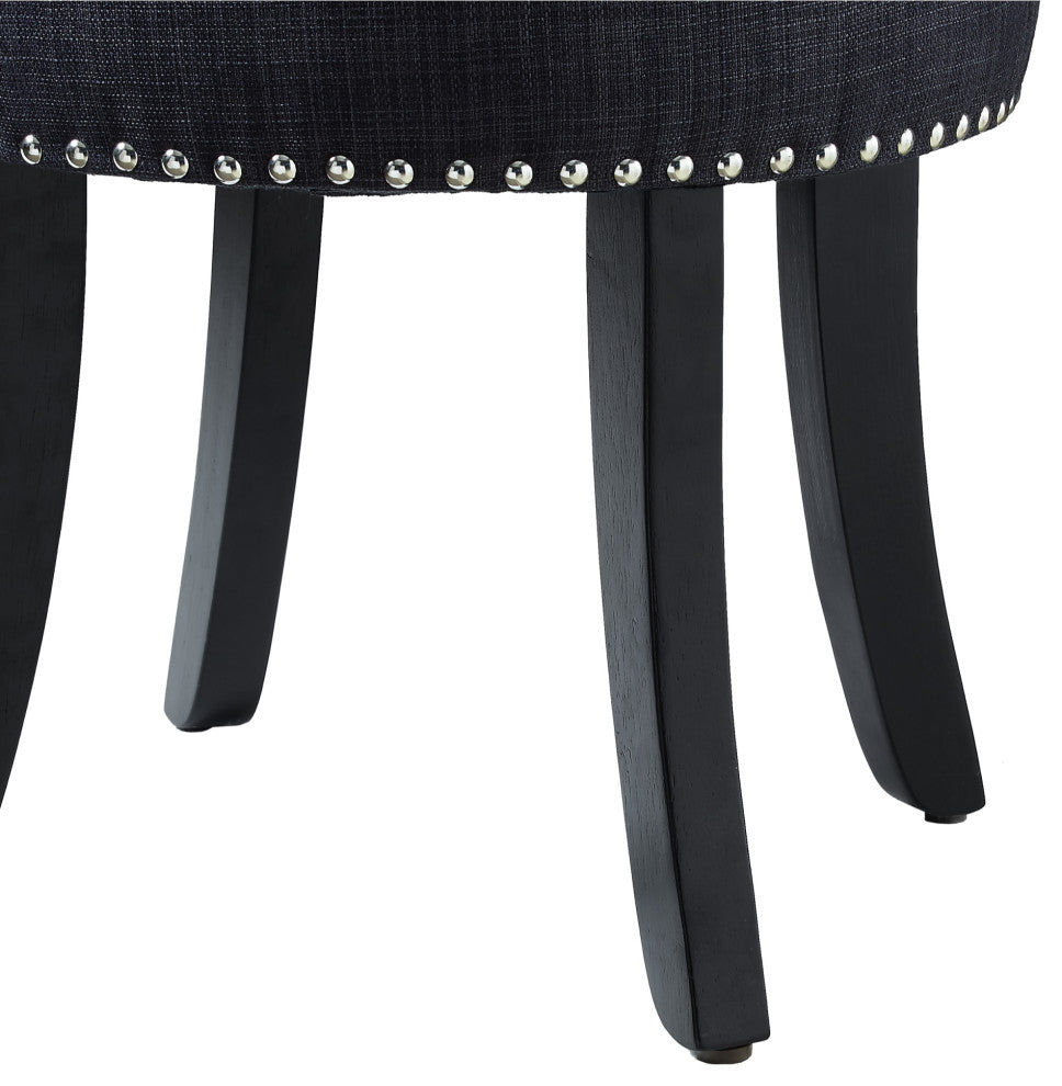 Ludovic Linen Contemporary Nailhead Trim Rolled Back Vanity Stool, Dark Grey