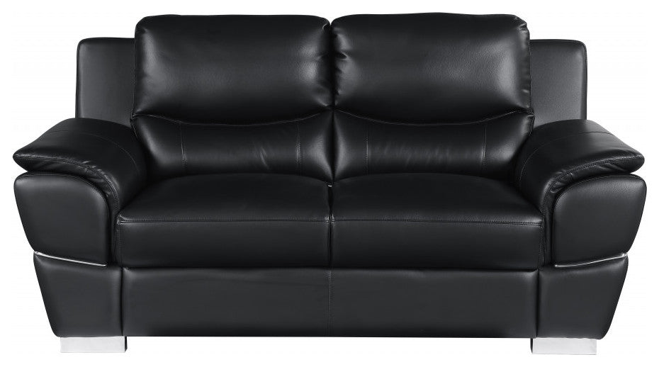 112" Chic Black Leather Sofa Set