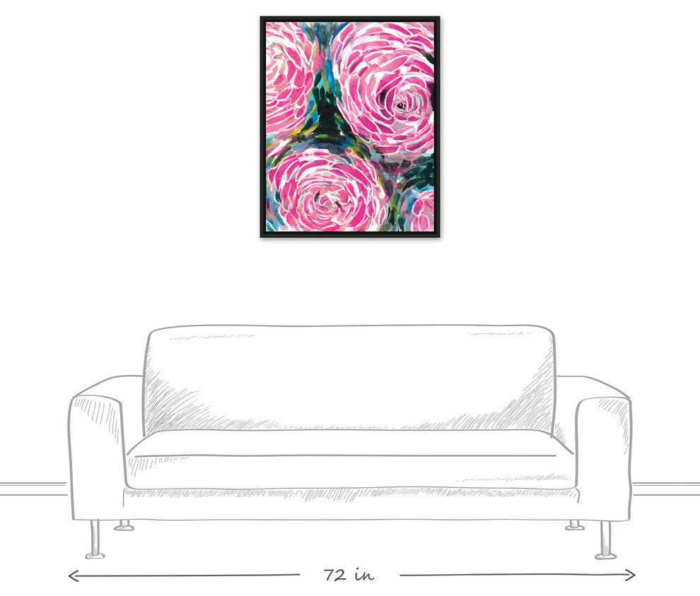 Painterly Pink Flowers 24x30 Black Floating Framed Canvas