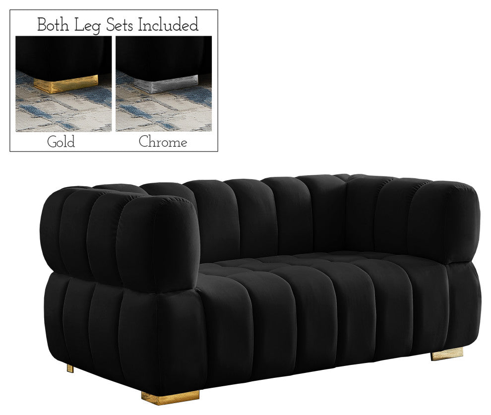 Gwen Velvet Upholstered Chair, Black, Loveseat