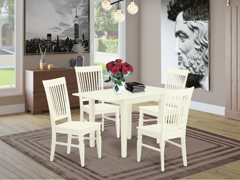 5Pc Kitchen Set Features A Small Kitchen Table, 4 Dining Chairs, Linen White