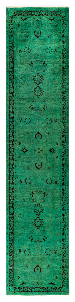 Fine Vibrance, One-of-a-Kind Hand-Knotted Runner Rug Green, 2' 7" x 12' 3"