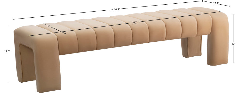Andaz Velvet Upholstered Bench, Camel