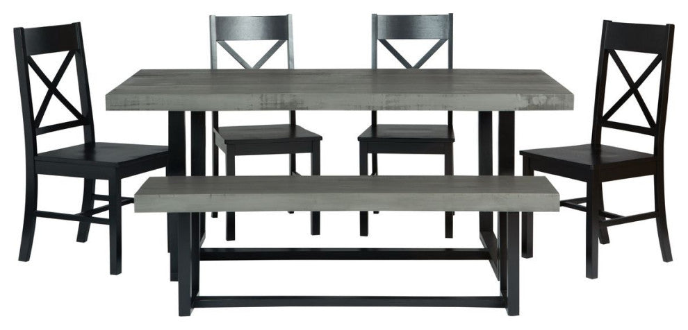 6-Piece Farmhouse Dining Set - Grey/Black