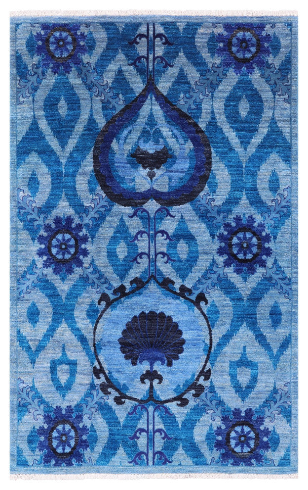 4' 3" X 6' 6" Blue William Morris Hand Knotted Rug Q4393
