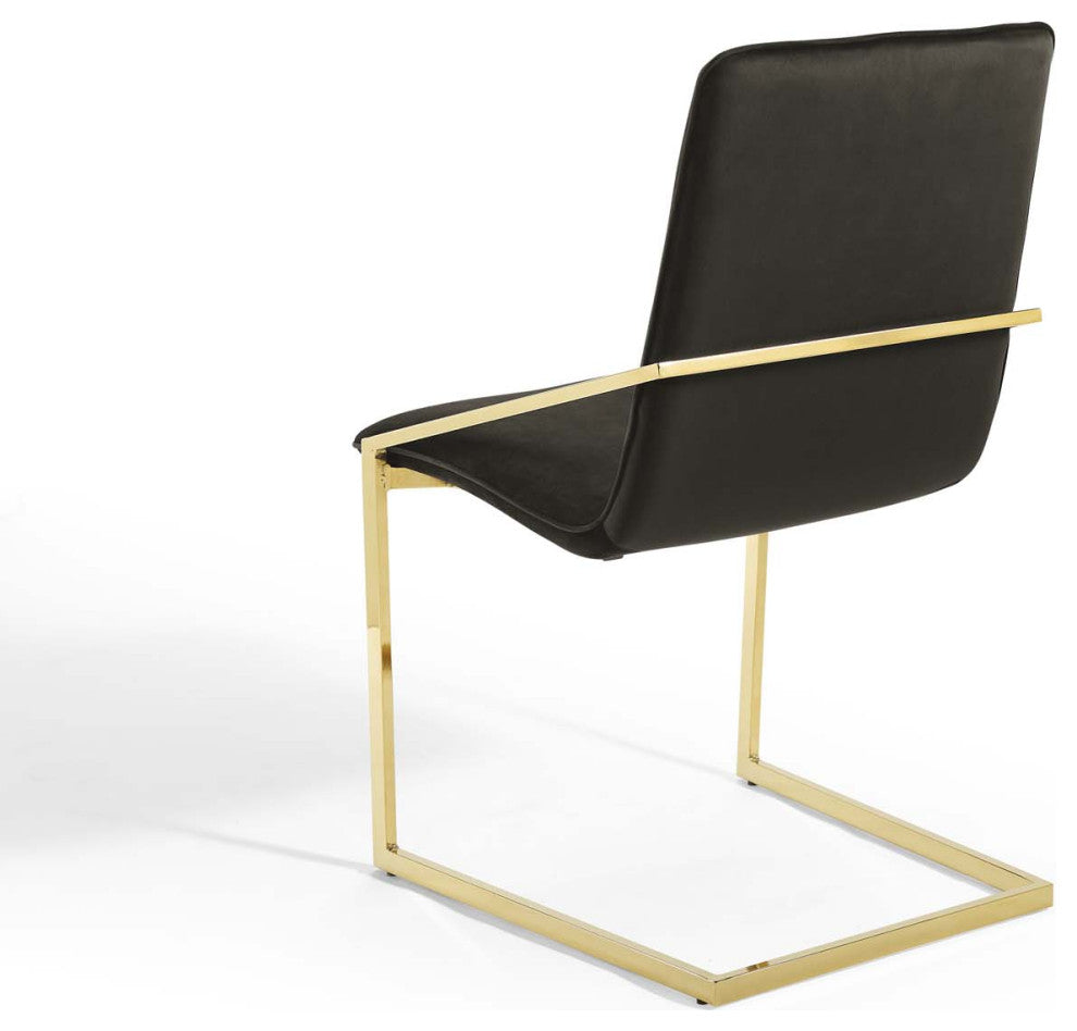 Side Dining Chair, Set of 2, Velvet, Metal, Gold Black, Cafe Bistro Restaurant