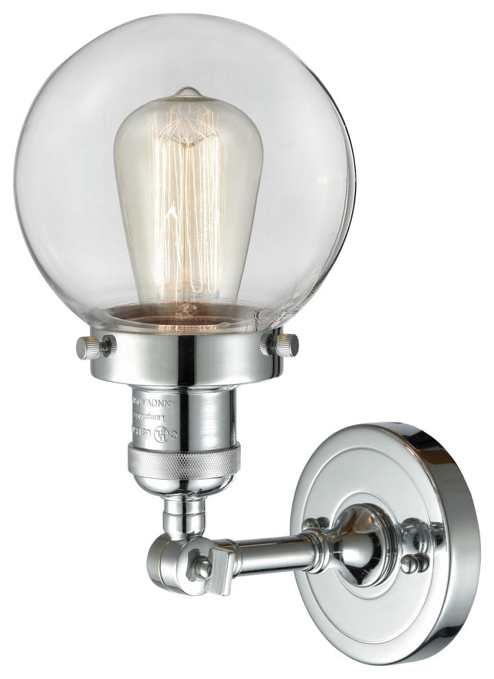 1-Light Beacon 6" Sconce, Polished Chrome, Glass: Clear