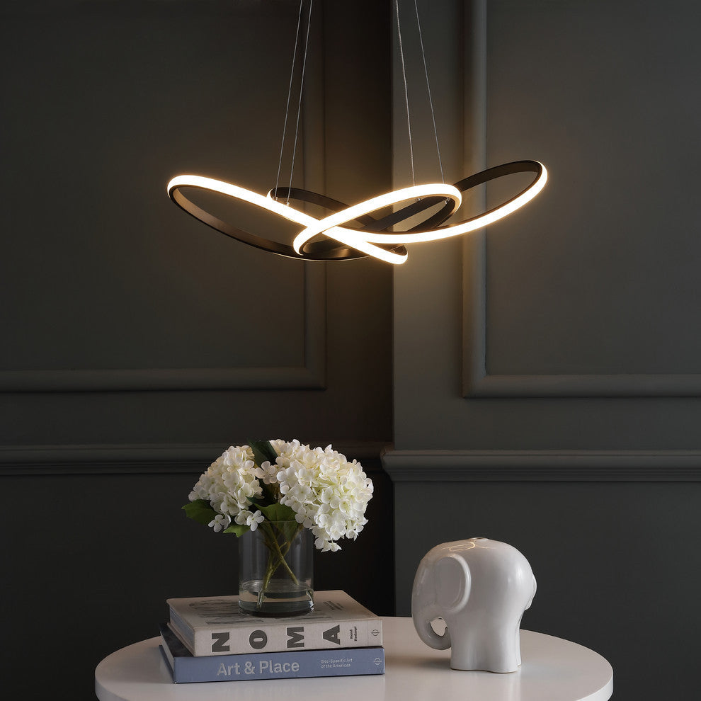 Alexia 25" Abstract Integrated LED Adjustable Pendant, Black