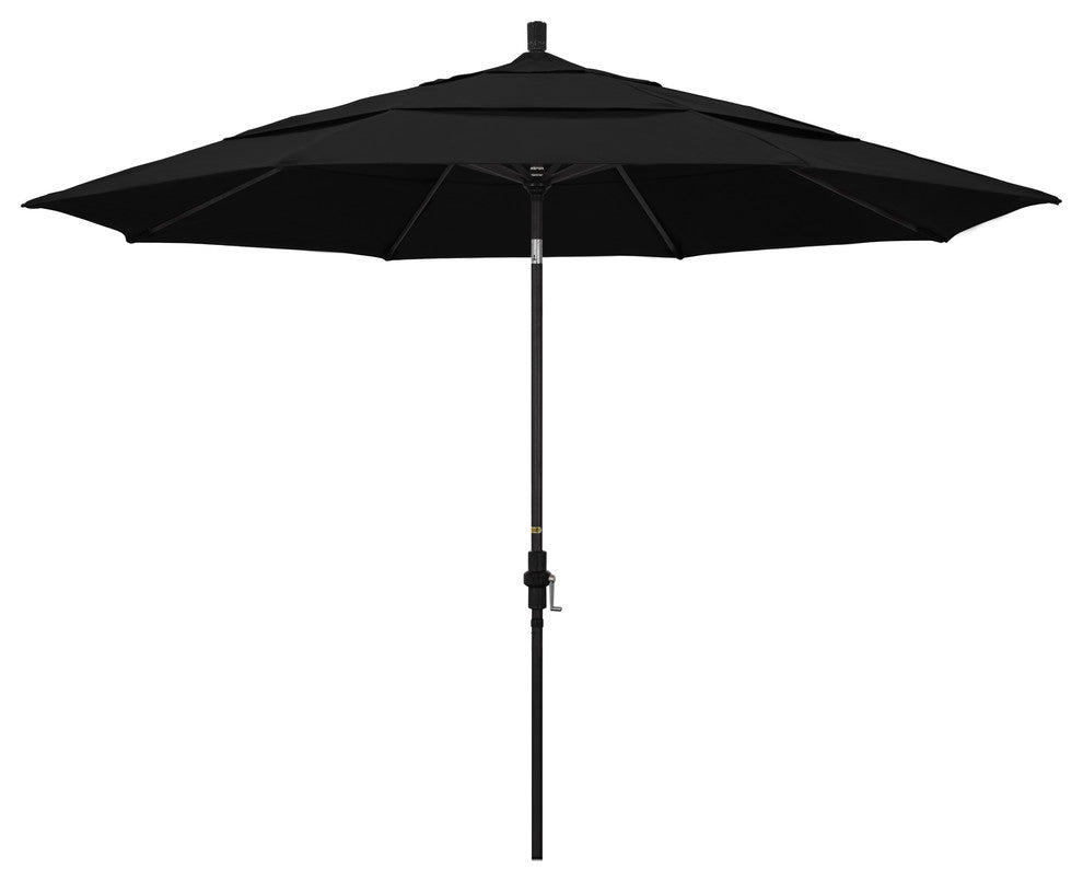 11' Stone Black Collar Tilt Crank Aluminum Umbrella, Sunbrella, Black