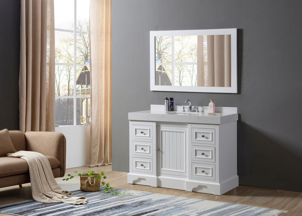 48" Kingswood Single Exclusive Bath Vanity, White and Mirror
