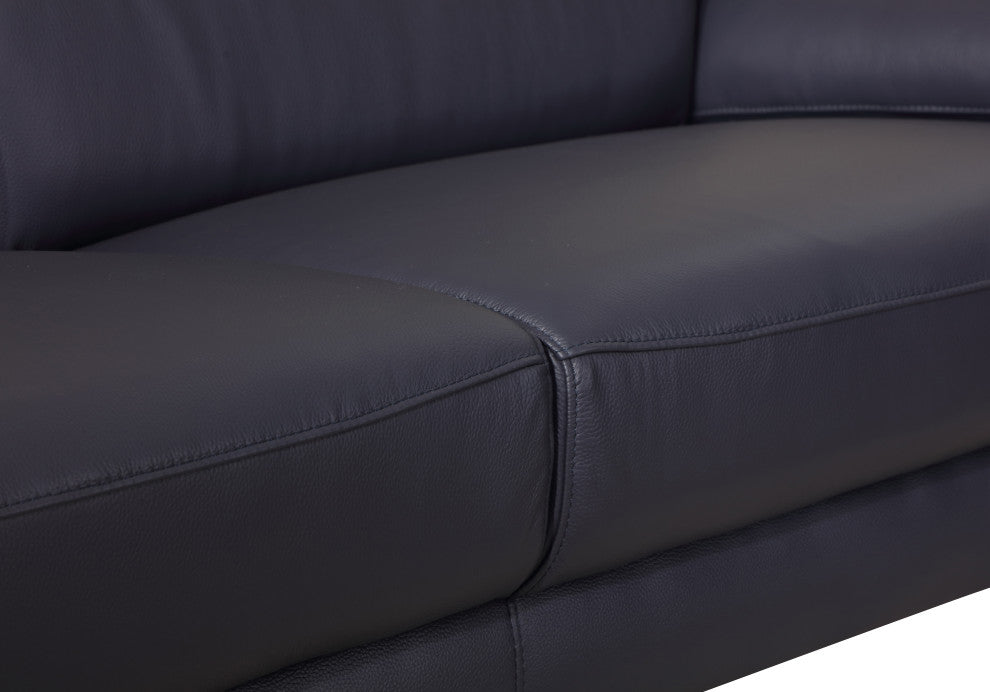 Lazio Contemporary Genuine Italian Leather Loveseat Navy
