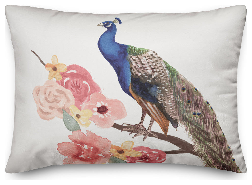 Peacock On Floral Branch 4 14x20 Spun Poly Pillow