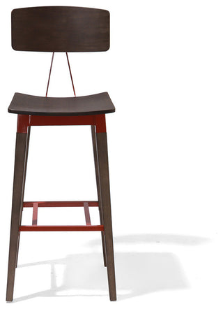 Abbott Retro Contemporary Wood/Steel Barstool - Ash/Brick Red