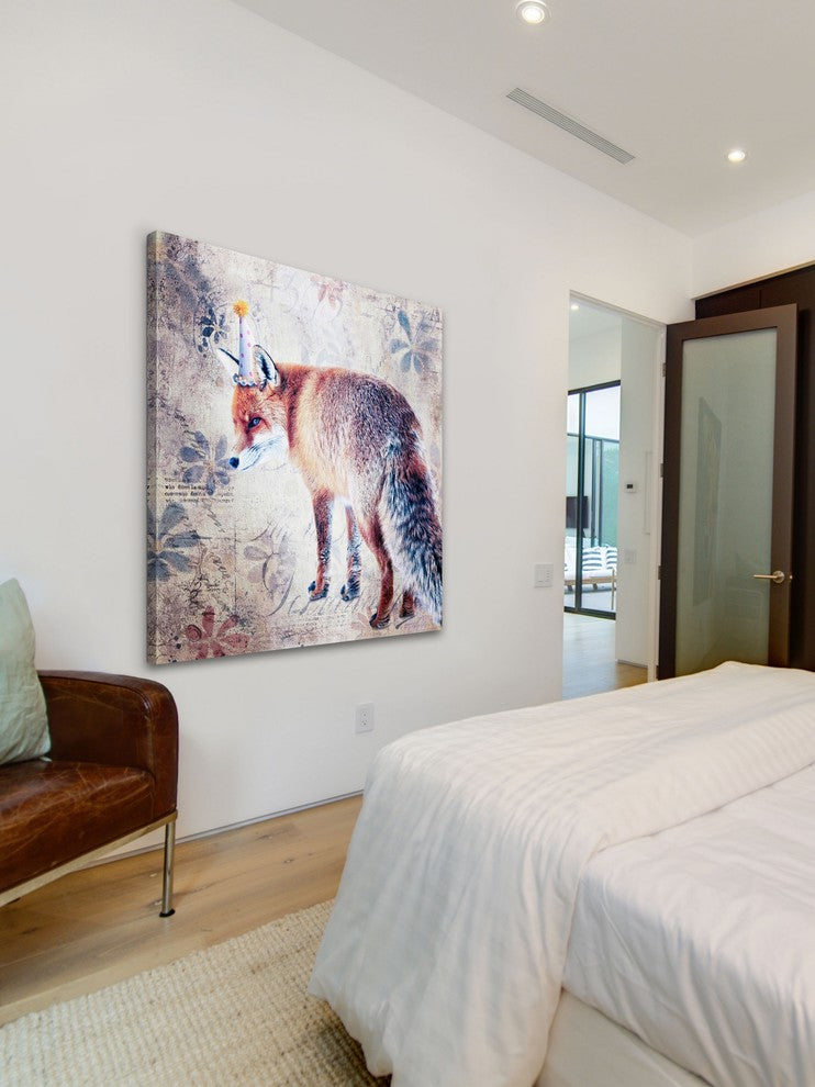 Marmont Hill, "Party Fox" by Morgan Jones Painting on Wrapped Canvas, 32x32