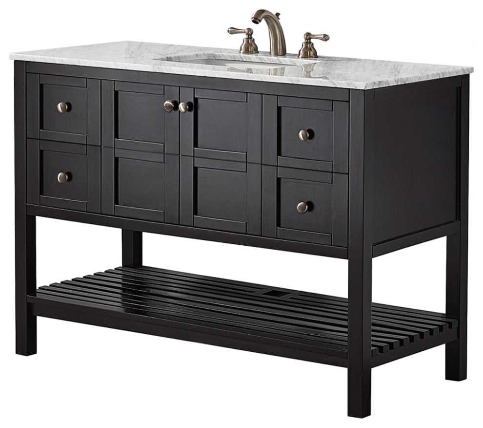 48" Vanity in Espresso with Carrara White Marble Countertop Without Mirror