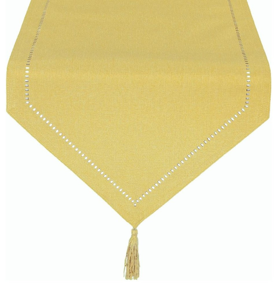 Melrose Easy Care Cutwork Hemstitch 16"x72" Table Runner, Gold