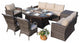 7-Piece Outdoor Gray Wicker Sofa Set with Chairs, Brown Fire Pit Table