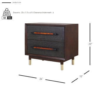 Callan Nightstand/Side Table 2 Drawers, Dark Walnut