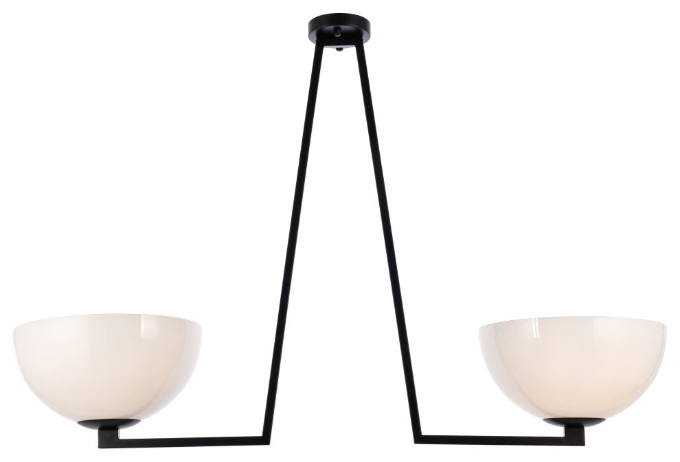 Jamie 2-Light White Glass Flush Mount, Black/White