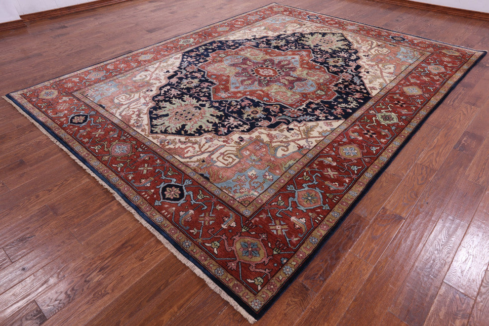 9' 0" X 11' 11" Handmade Persian Fine Serapi Wool Rug - Q14692