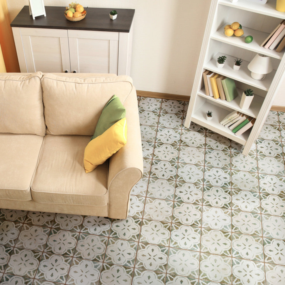 Kings Aurora Encaustic Ceramic Floor and Wall Tile, Sage Green