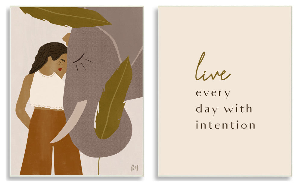 Live Everyday with Intention Woman Resting Against Elephant,10 x 15