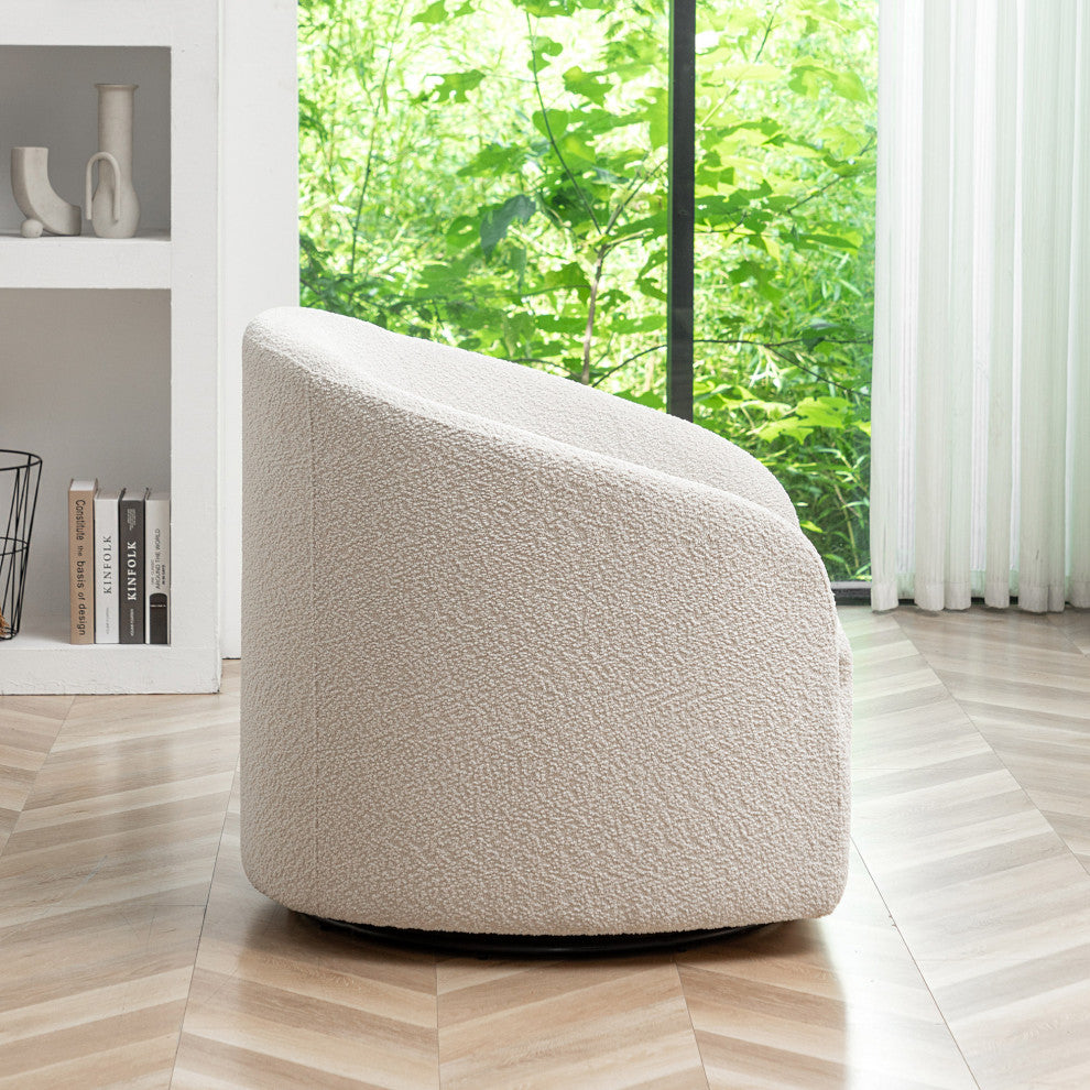 32" Wide Boucle Upholstered Swivel Barrel Chair, White