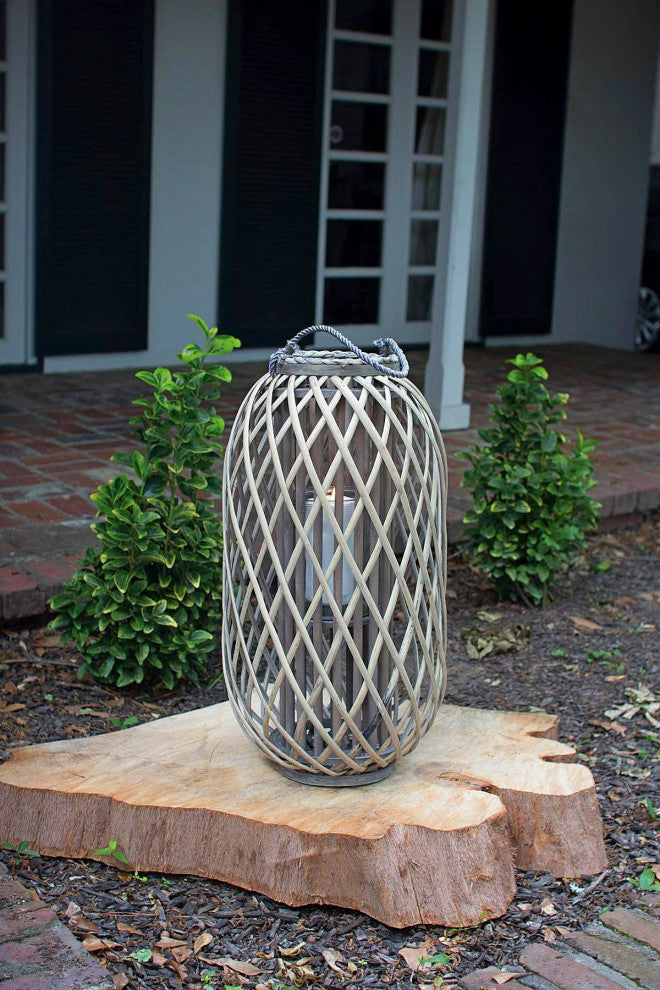 Grey Willow Lantern with Glass - Large