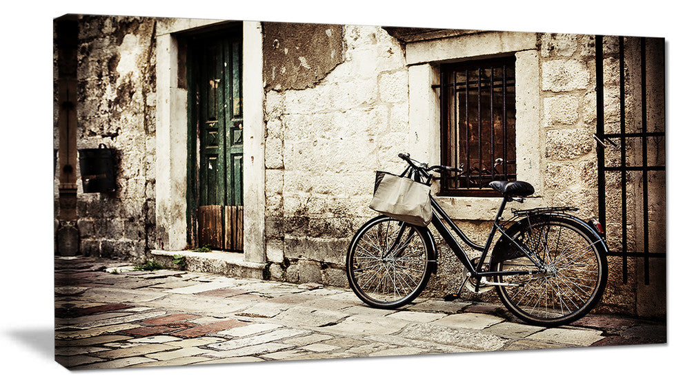 "Bicycle With Shopping Bag" Landscape Canvas Photo Print, 32"x16"
