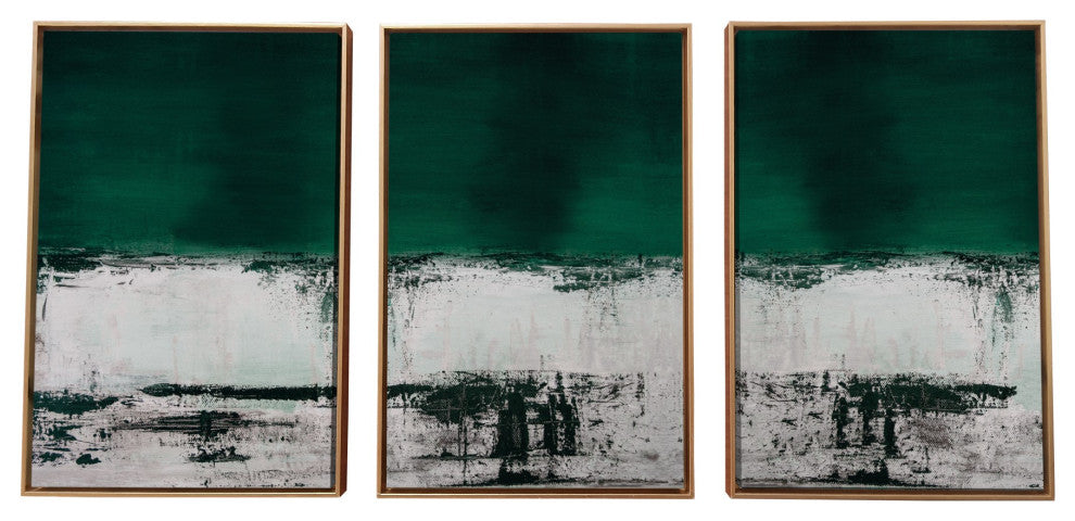 Three Piece Deep Green Black and White Abstract Canvas Wall Art