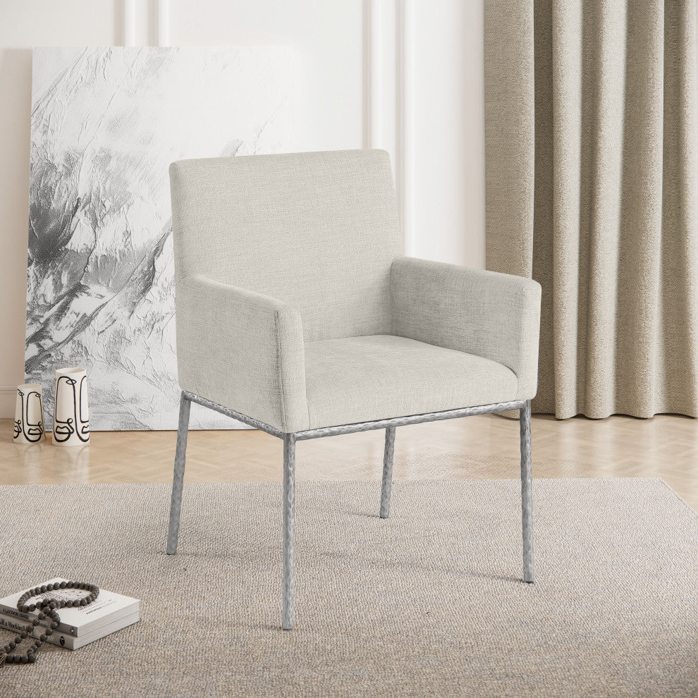 Reeves Upholstered Dining Chair, Cream, Chenille , AC, Brushed Silver, Set of 2