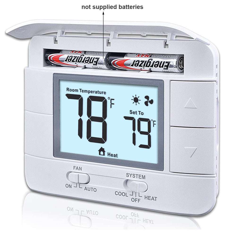 Non-Programmable Thermostat for Home 1 Heat/ 1 Cool, with Room Temperature., White