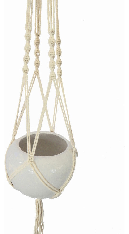 Macrame Plant Hanger 41" White Cotton Hanging Planter