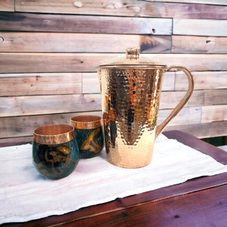 Set of 1 Copper Pitcher & 2 Marbled Tumblers