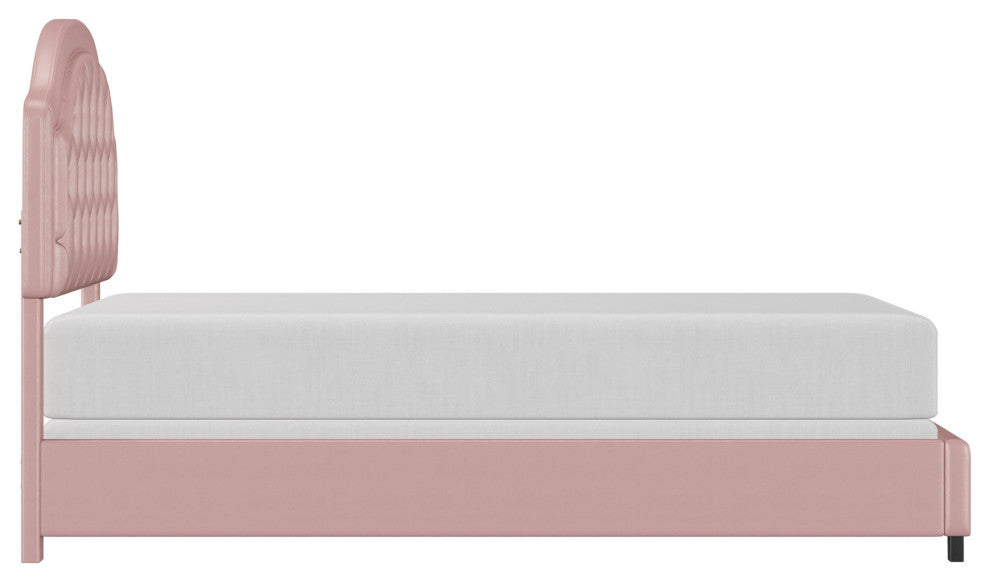 Karley Upholstered Bed, Pink Faux Leather, Full