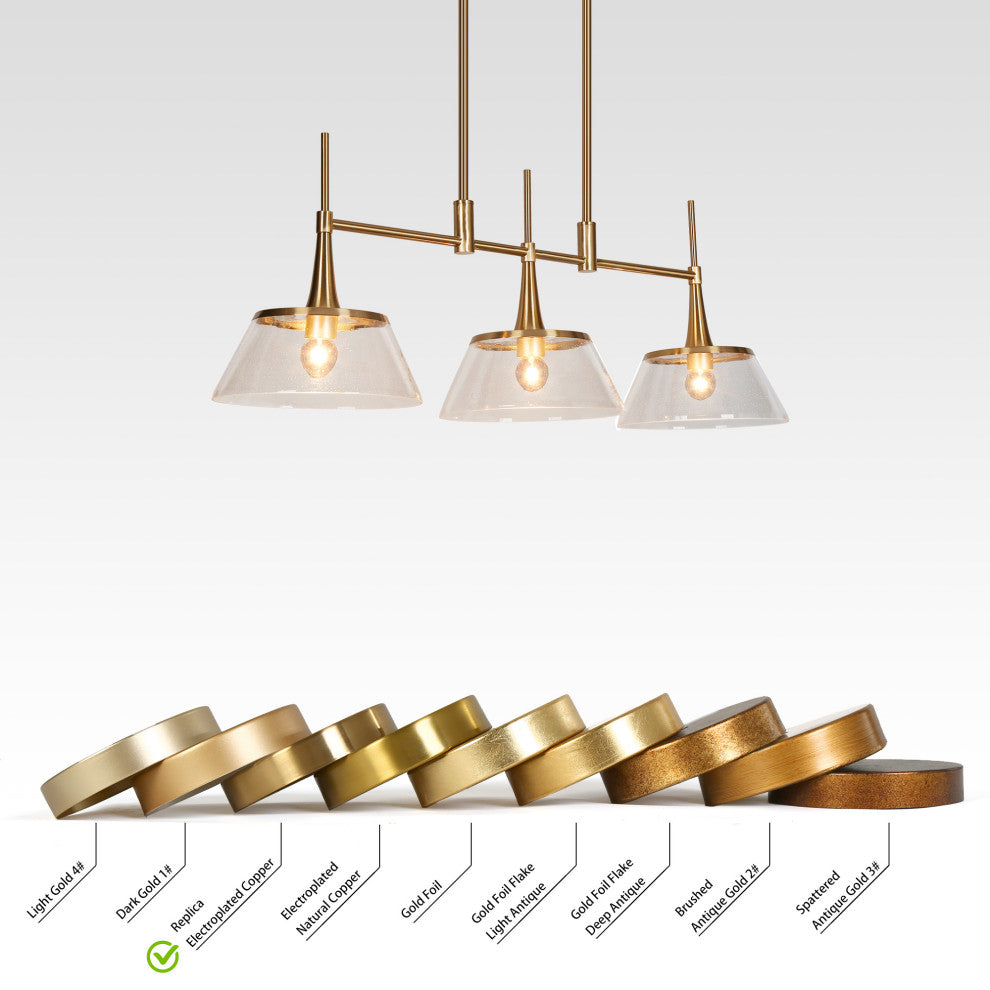 LNC 3-Light Polished Gold Modern Linear Kitchen Island Light, Seeded Glass
