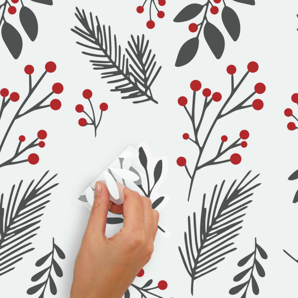 Holly Berries and Twigs Peel and Stick Wall Decals