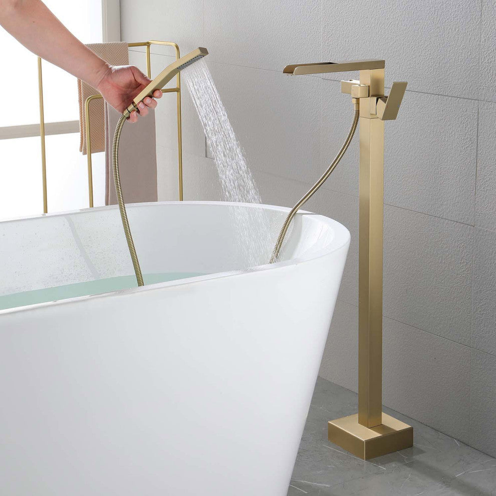 Givingtree Freestanding Single Handle Floor Mounted Clawfoot Tub Faucet, Gold