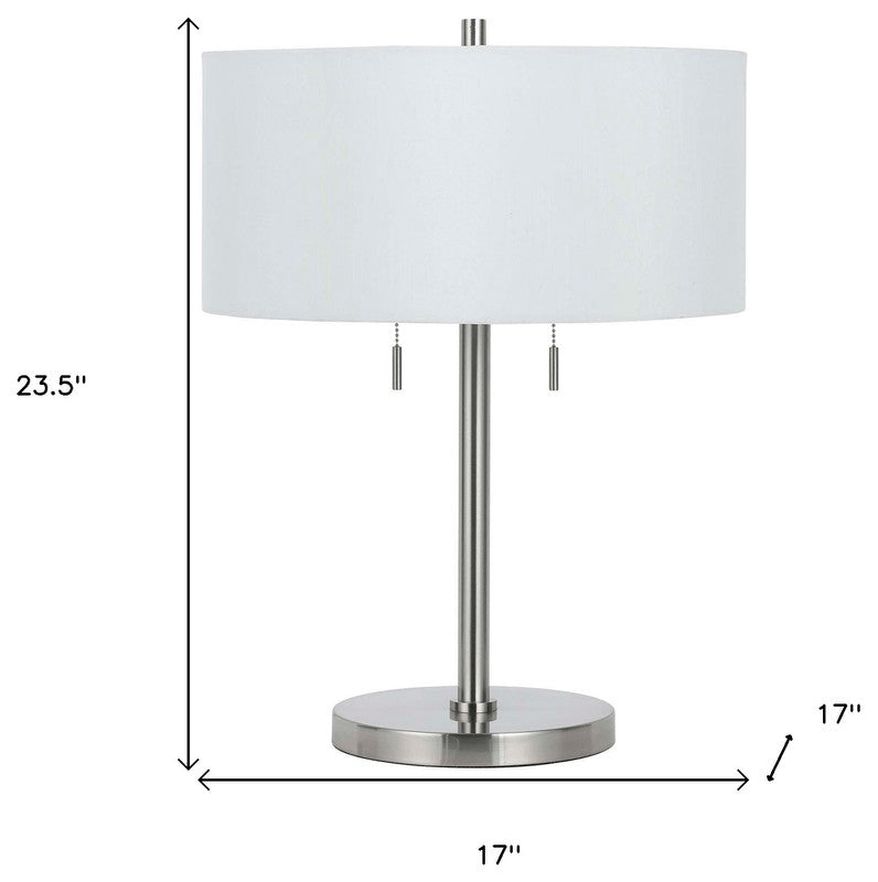 24" Nickel Metal Two Light Table Lamp With White Empire Shade