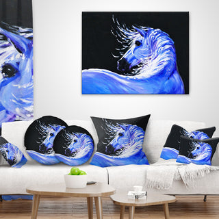 Blue Horse Acrylic Art Abstract Throw Pillow, 16"x16"
