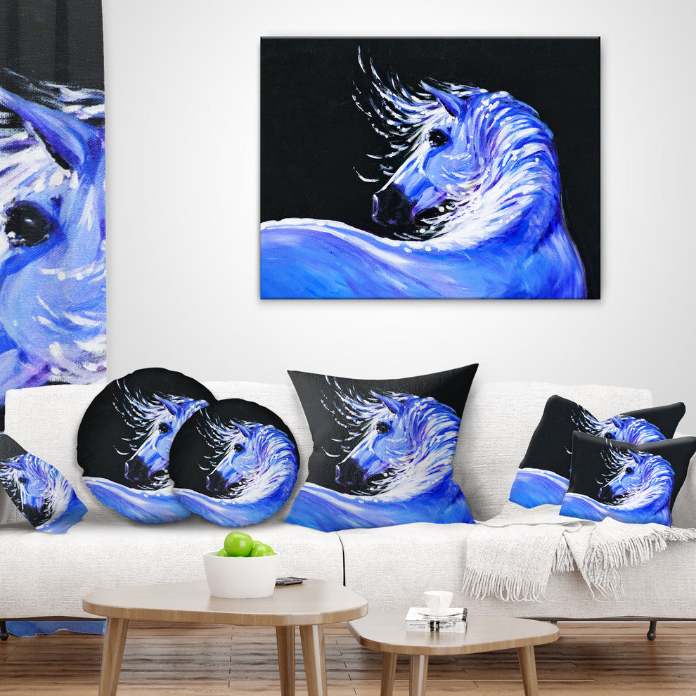 Blue Horse Acrylic Art Abstract Throw Pillow, 16"x16"