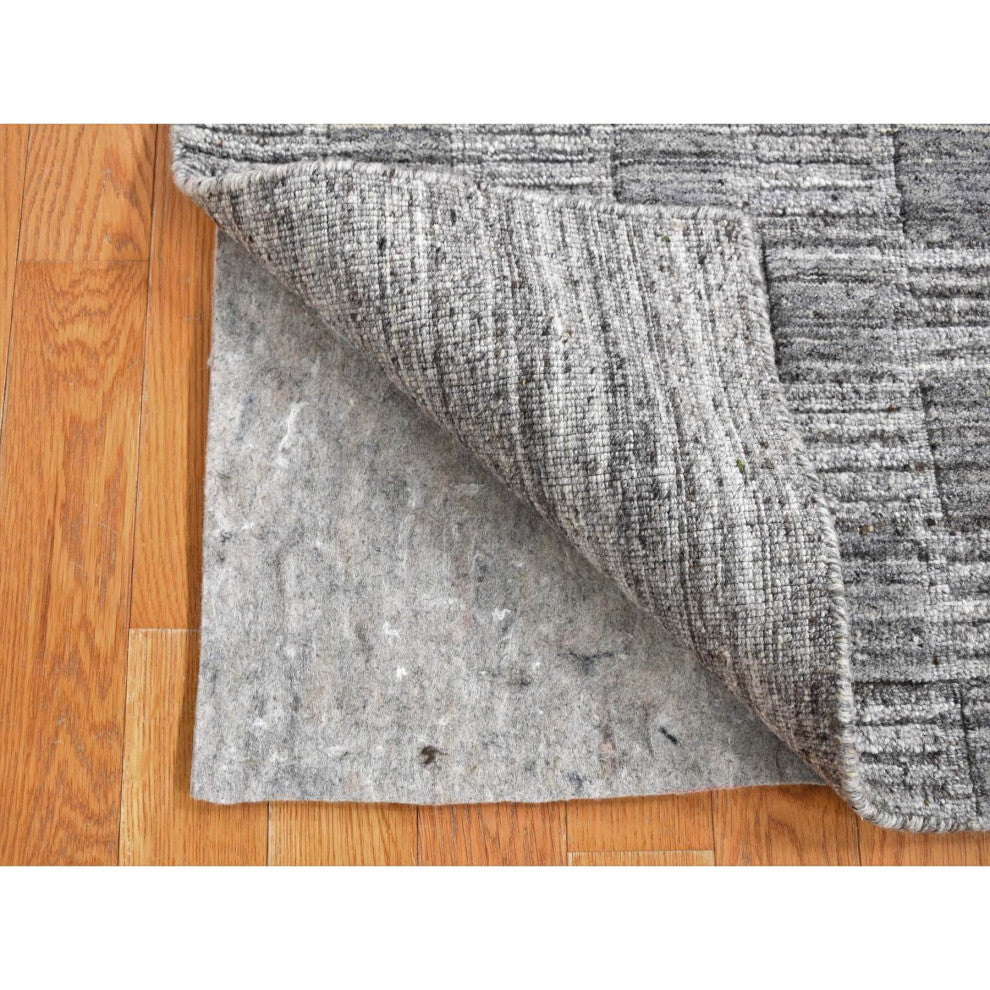 Dim Gray Hand Loomed Modern Checkers Design 100% Wool Rug, 2'x2'