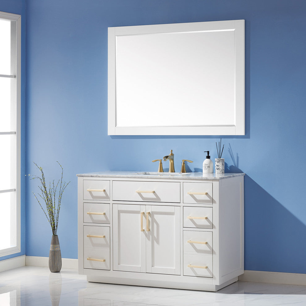 Ivy Rectangular Bathroom Wood Framed Wall Mirror, White, 48"