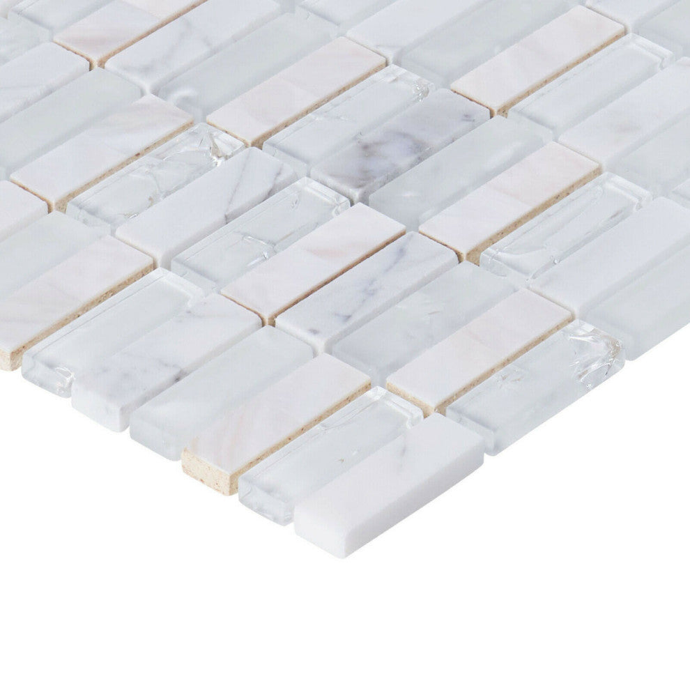 Modket White Crackle Glass Mother of Pearl Shell Stone Mosaic Backsplash TDH8MDR