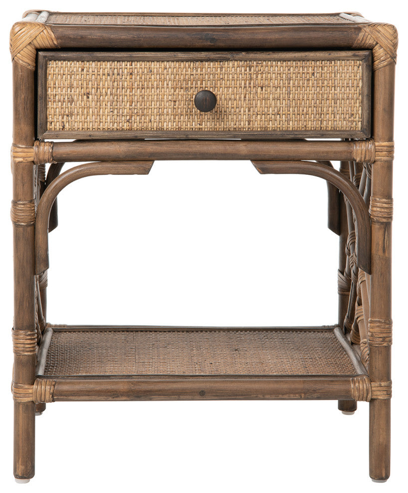 Rattan Chippendale Bedside Table, Natural, Antique Brown